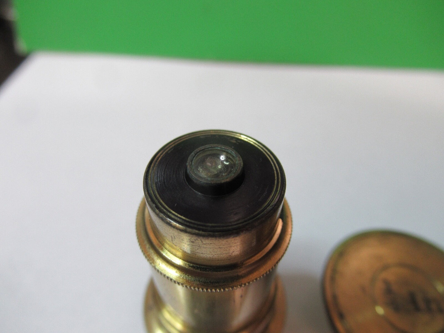 ANTIQUE BRASS OBJECTIVE UK LONDON MICROSCOPE PART AS PIC A5-B-03
