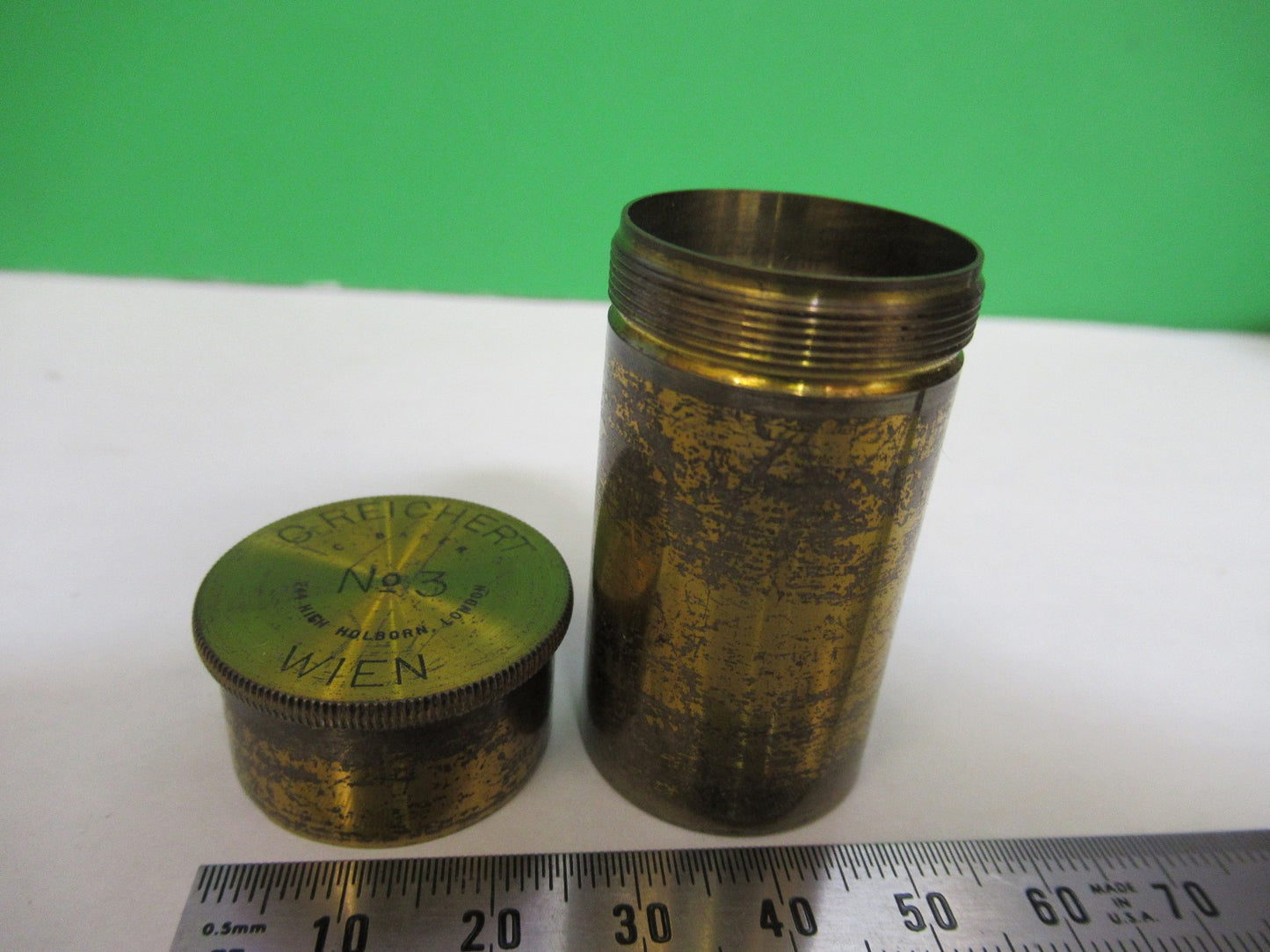 ANTIQUE BRASS EMPTY REICHERT AUSTRIA OBJECTIVE CANISTER MICROSCOPE PART T6-A-16
