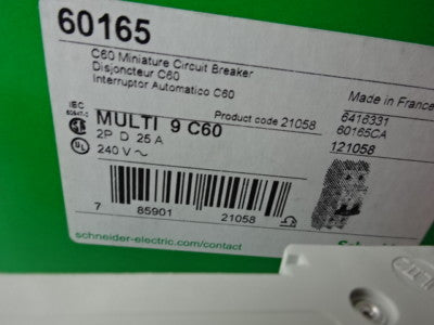 SCHNEIDER ELECTRIC MULTI 9 C60 25A CIRCUIT BREAKER 60165 FRANCE AS IS #83-R-98