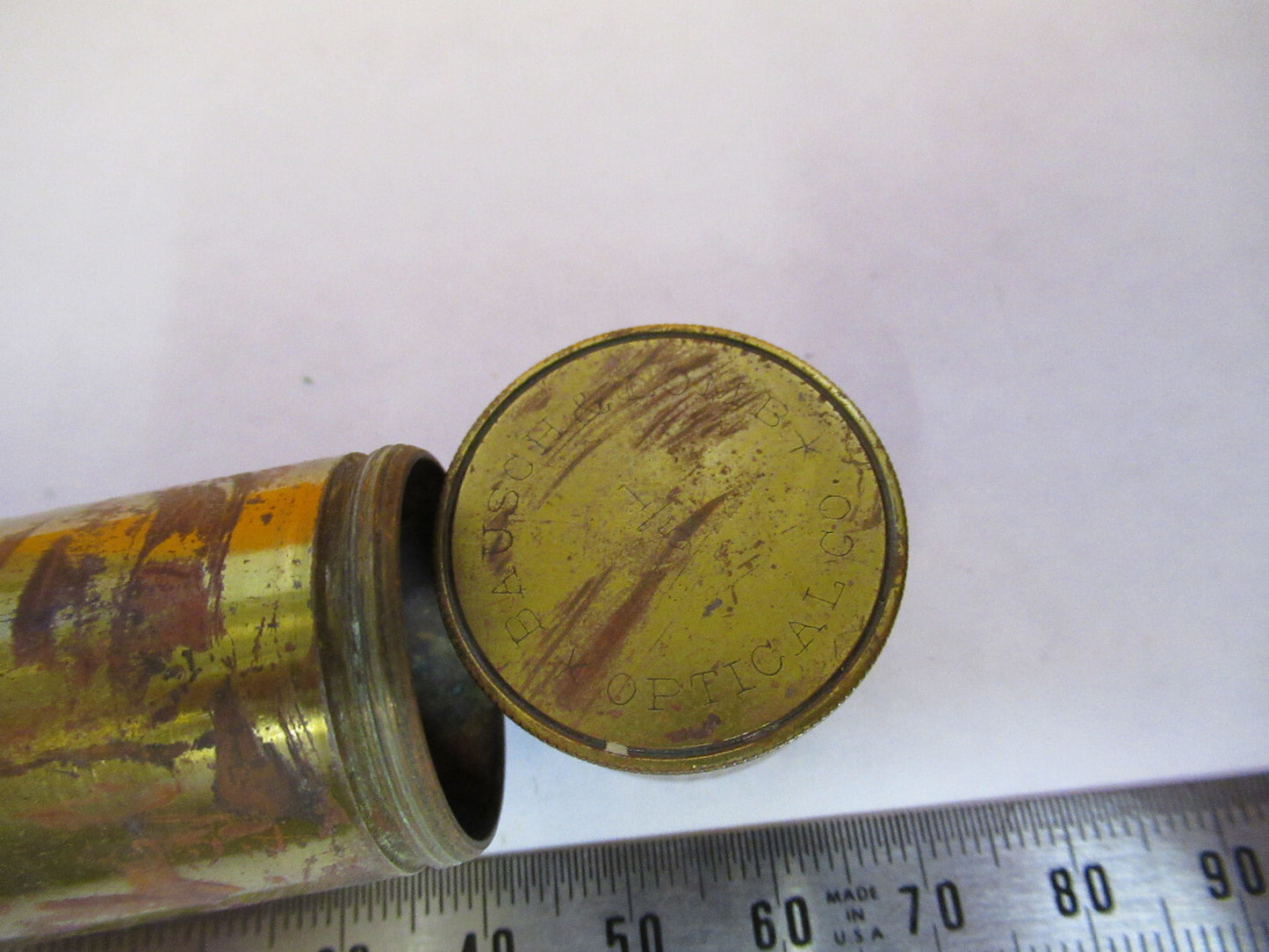 EMPTY BAUSCH LOMB BRASS OBJECTIVE CANISTER MICROSCOPE PART AS PICTURED Y1-A-38