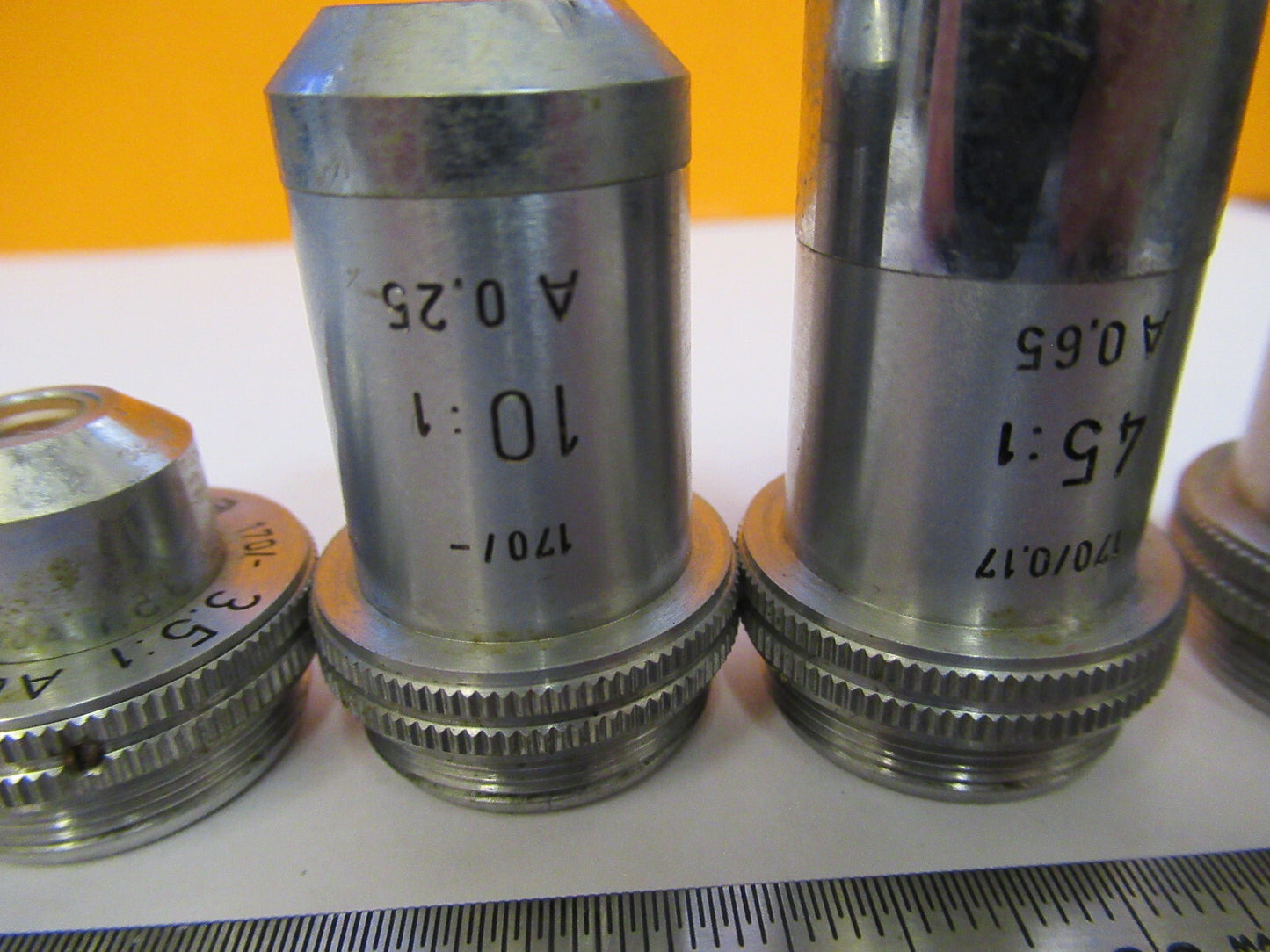 LEITZ WETZLAR LOT 4 PCS OBJECTIVE LENS OPTIC MICROSCOPE PART AS PICTURED Y1-A-37