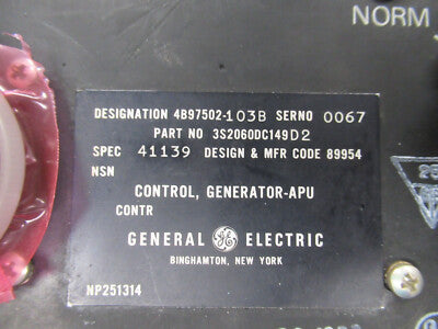 AIRCRAFT APU GE CONTROL GENERATOR PN 3S2060DC149D2   AS PICTURED &TB-2