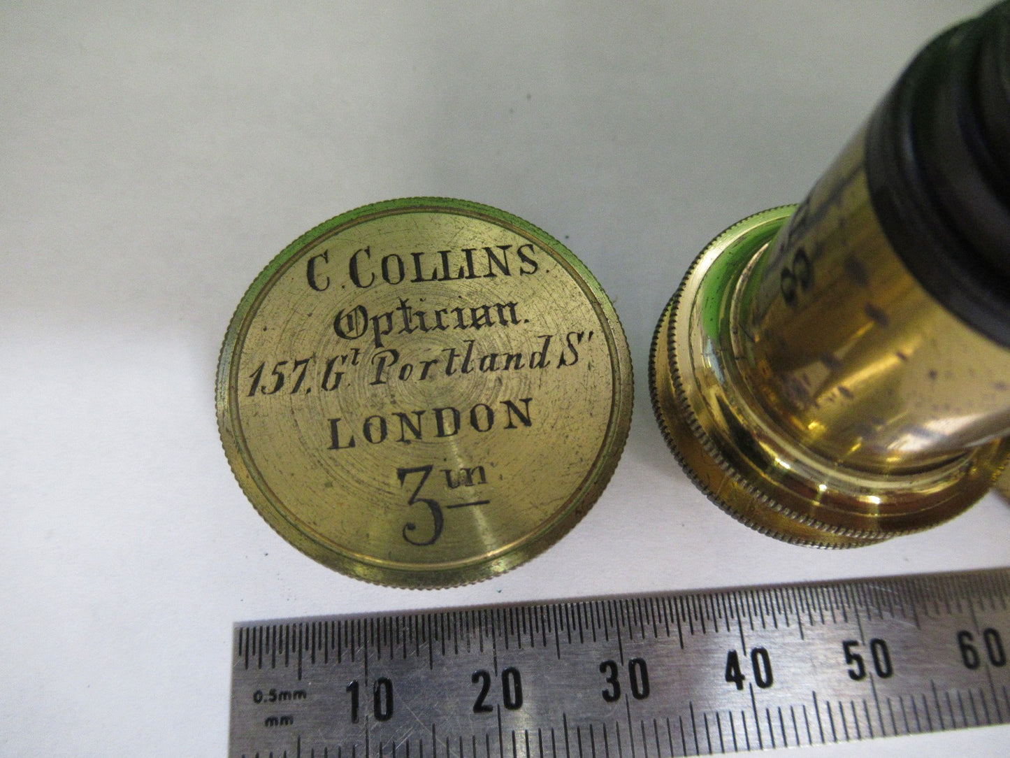 ANTIQUE BRASS OBJECTIVE 3 inch LENS COLLINS LONDON UK MICROSCOPE PART X3-B-22