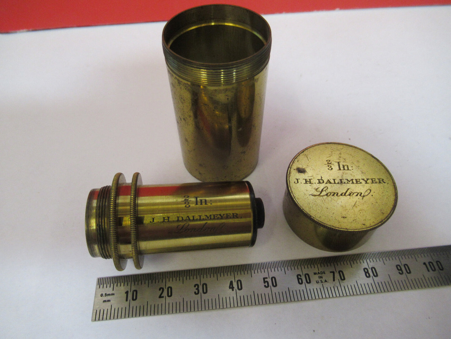 RARE ANTIQUE BRASS JH DALLMEYER LONDON 2/3" OBJECTIVE MICROSCOPE AS PIC &F8-A-02