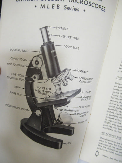 ANTIQUE UNITRON BOOKLET INSTRUCTIONS 1962 MICROSCOPE PART AS PICTURED  V7-A-14
