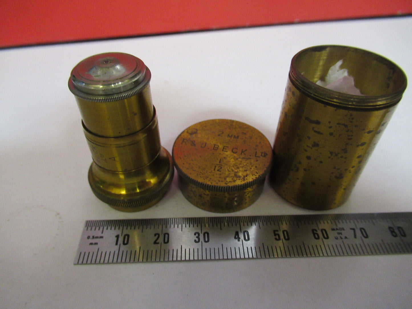 ANTIQUE BRASS RJ BECK LONDON "1/12" OBJECTIVE MICROSCOPE AS PICTURED &F8-A-85