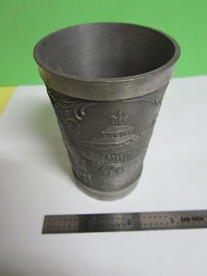 VINTAGE OLD LEAD METAL PEWTER CUP FROM GERMANY ENGRAVED ? COLLECTABLE BIN#BIBLIO