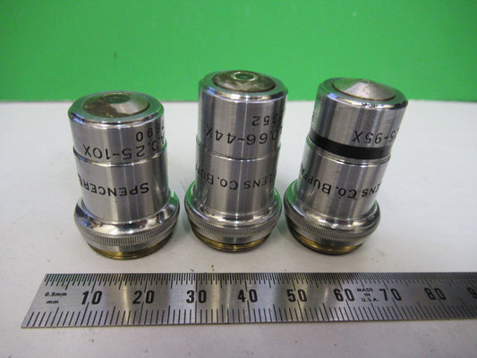 Spencer Lens Co. 10X 44X 95X Objective Lot Microscope Part Optics