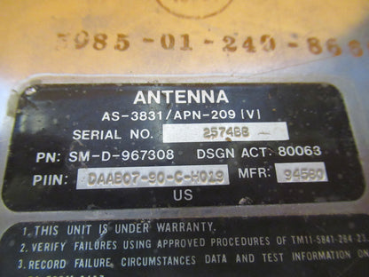 ANTENNA UH-60 AS-3831 APN-209(v) NSN 5985-01-246-8668 AIRCRAFT PART Q9-FT-98