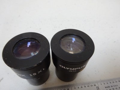 MICROSCOPE PART LOT EYEPIECES OLYMPUS 15X + RETICLE OPTICS AS IS BIN#N8-H-03