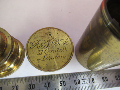 ANTIQUE BRASS RJ BECK LONDON "1/5" OBJECTIVE MICROSCOPE AS PICTURED &F8-A-82