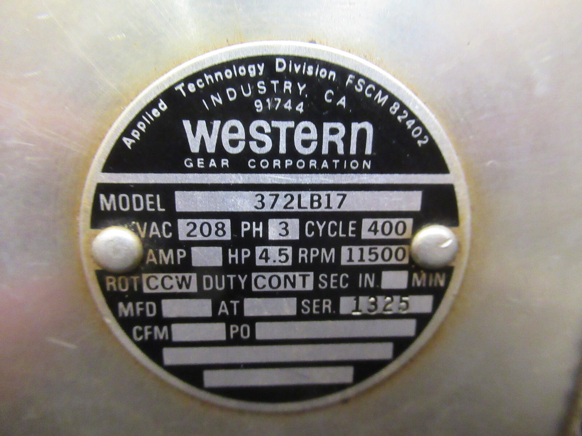 WESTERN MOTOR ELECTRIC 372LB17 NSN 6105-00-949-3607 AIRCRAFT  AS PICTURED &td-2