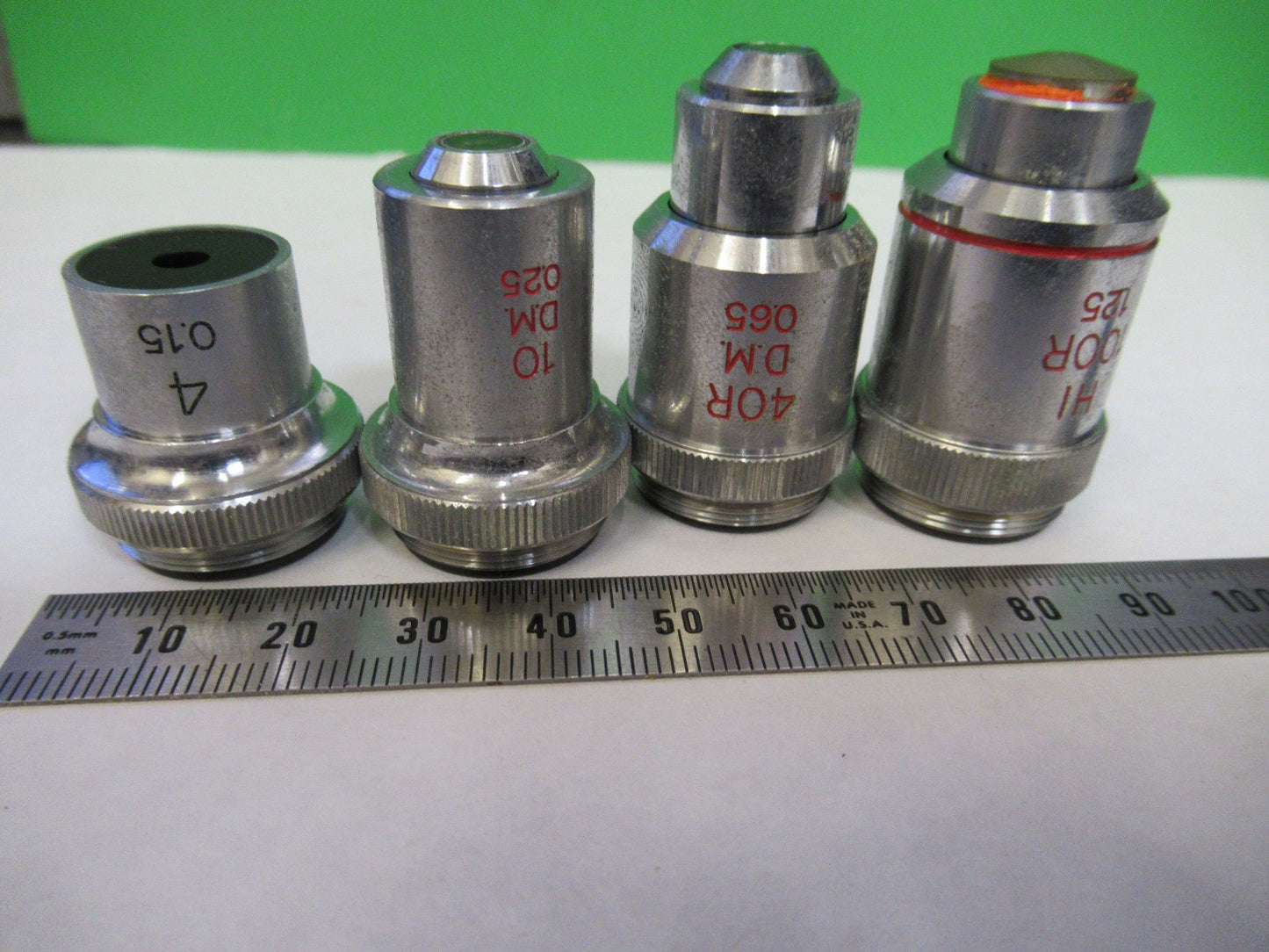 UNITRON JAPAN LOT OBJECTIVES  4 PIECES MICROSCOPE PART AS PICTURED U8-A-35