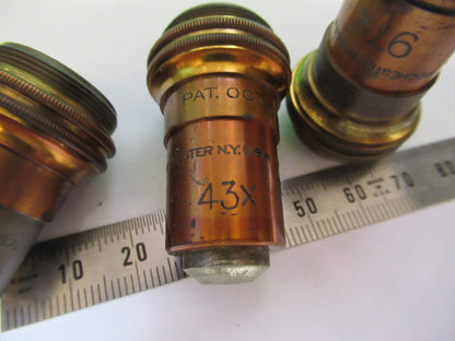 LOT OBJECTIVES BAUSCH LOMB ANTIQUE BRASS MICROSCOPE PART AS PICTURED W1-B-14