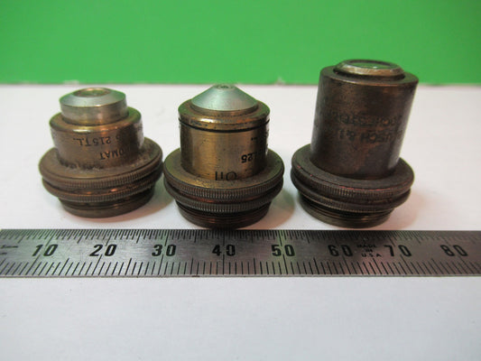 LOT OBJECTIVES BAUSCH LOMB BRASS  215mm  MICROSCOPE PART AS PICTURED V7-FT-79