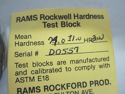 CALIBRATION STANDARD ROCKWELL HARDNESS TEST BLOCK AS IS BIN#R9-21