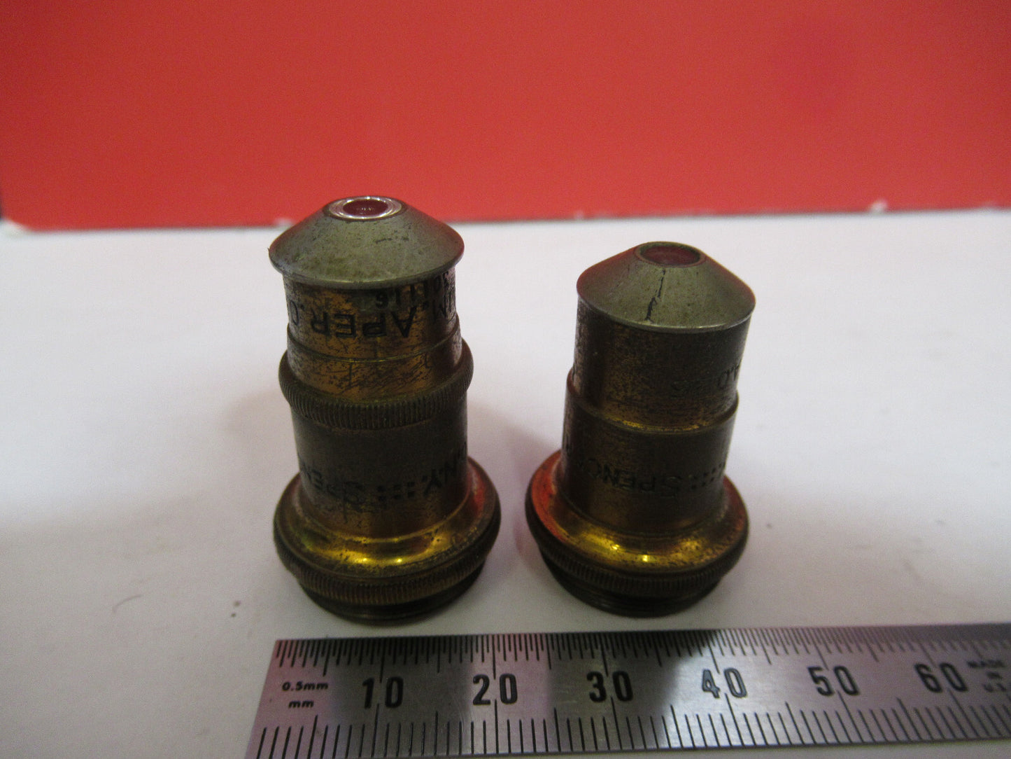 LOT 2ea OBJECTIVE SPENCER AO BRASS VINTAGE MICROSCOPE PART AS PICTURED S3-B-17