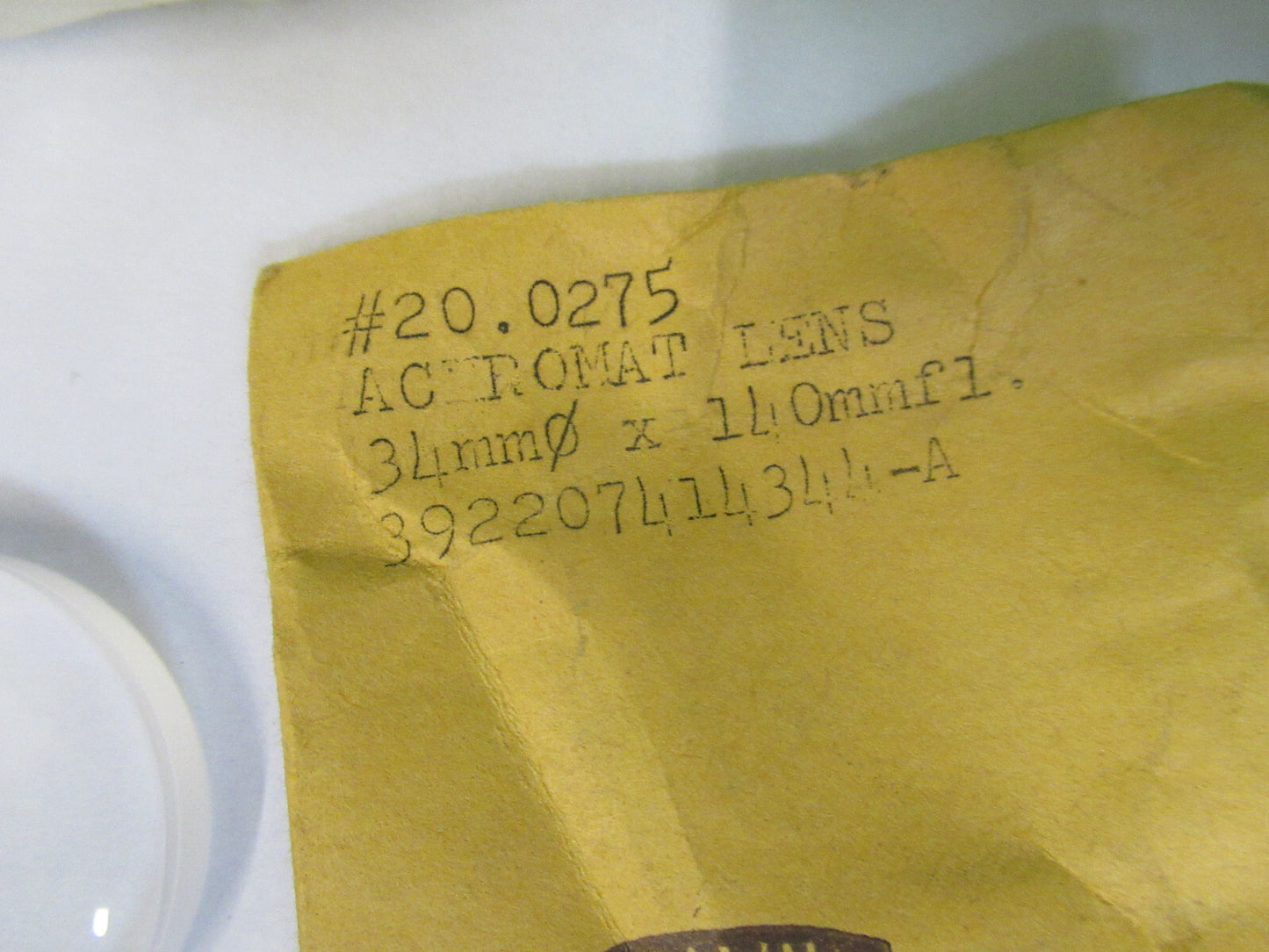 OPTICAL LENS ACHROMAT DIAMETER 34mm FL 140mm OPTICS AS PICTURED &W5-B-81