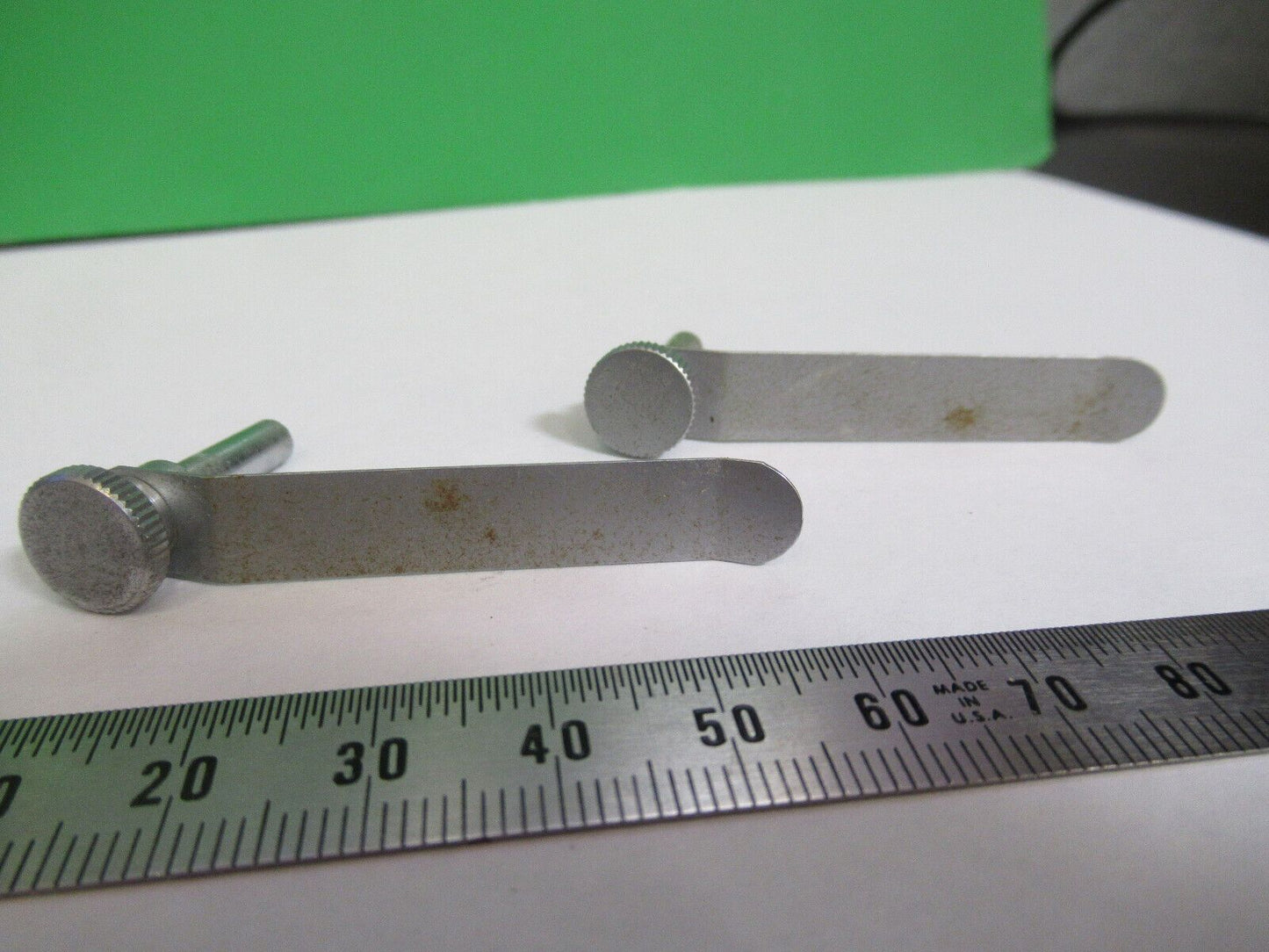 ERNST LEITZ GERMANY PAIR CLIPS STAGE MICROSCOPE PART AS PICTURED #R7-B-10x