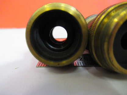 ANTIQUE BRASS LOT OBJECTIVES ERNST LEITZ GERMANY MICROSCOPE PART AS PIC V7-A-34