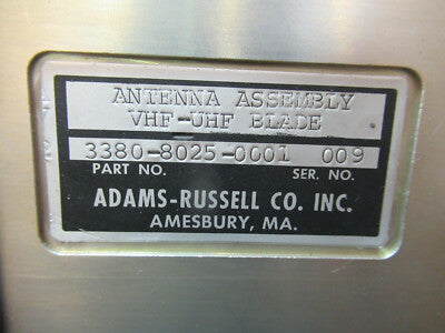 MIL SPEC ADAMS RUSSELL VHF-UHF AIRCRAFT BLADE ANTENNA AN/USM-638 RADAR #G1-A-26