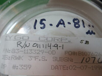 Optical Flat Fused silica Zygo 3" Dia small blemish Optics