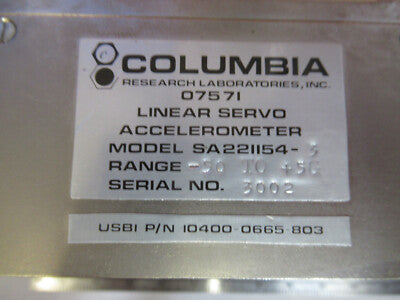 Columbia Research Linear Accelerometer Servo Aircraft Part