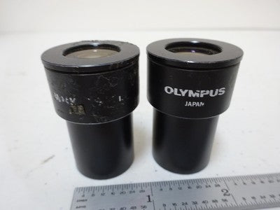 MICROSCOPE PART LOT EYEPIECES OLYMPUS 15X + RETICLE OPTICS AS IS BIN#N8-H-04
