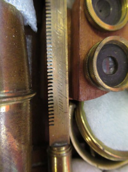Antique Cary Gould circa 1830 Brass Microscope + Case