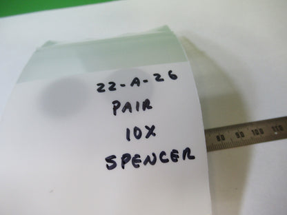 Spencer Lens Co. American Optical Co. Pair 10X Eyepiece Optics Lens Microscope Part