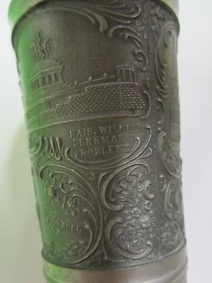 VINTAGE OLD LEAD METAL PEWTER CUP FROM GERMANY ENGRAVED ? COLLECTABLE BIN#BIBLIO
