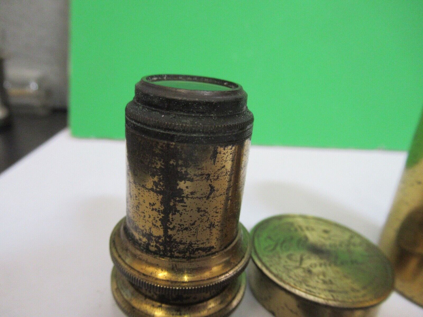 ANTIQUE BRASS OBJECTIVE 3in LENS HENRY CROUCH UK MICROSCOPE PART F8-B-27