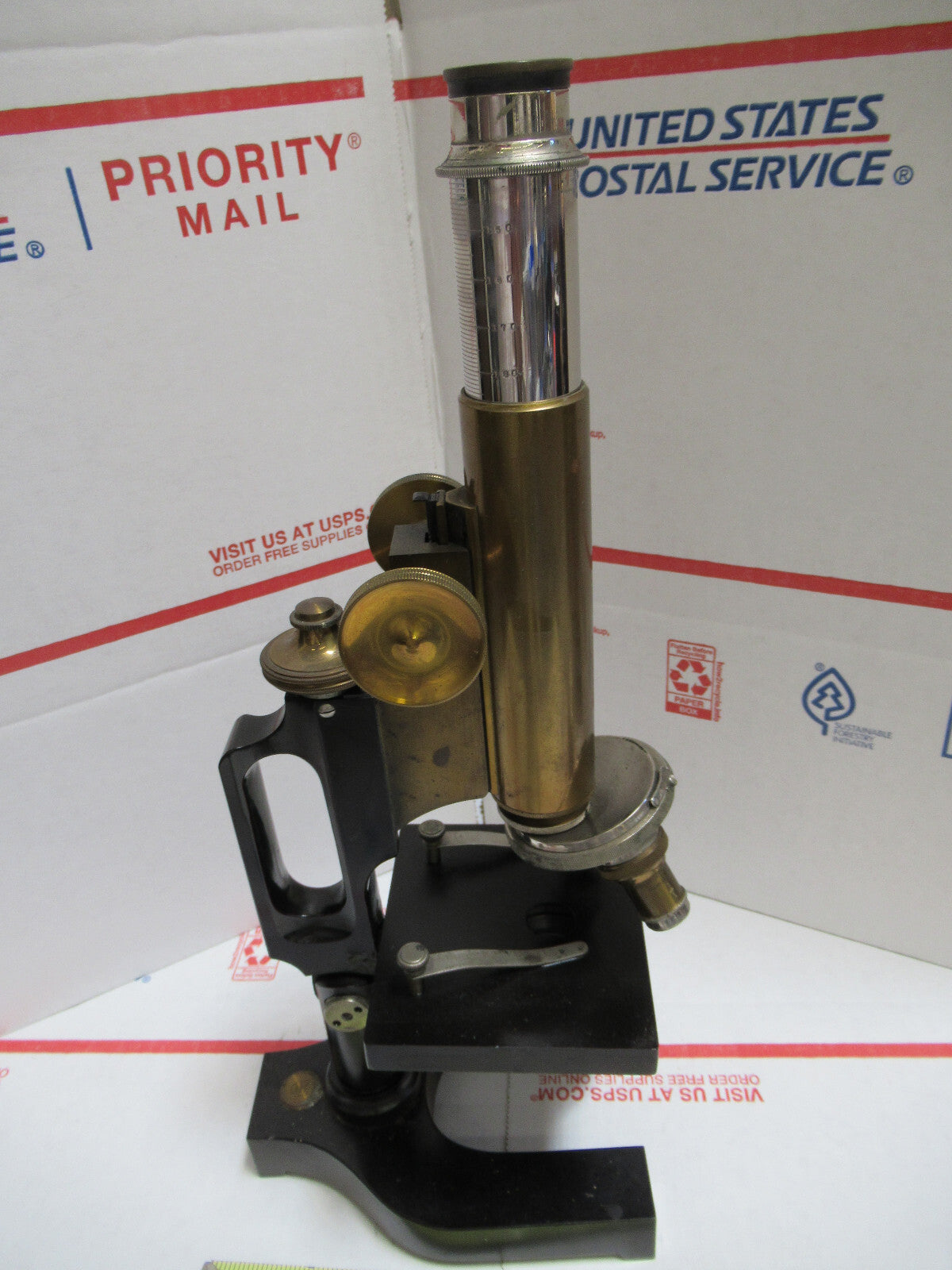 ANTIQUE GUNDLACH ROCHESTER BRASS  MICROSCOPE OPTICS AS PICTURED LOB-3