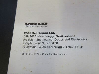 ORIGINAL BOOKLET WILD HEERBRUGG SWISS THEORY MICROSCOPE PART AS PICTURED W3