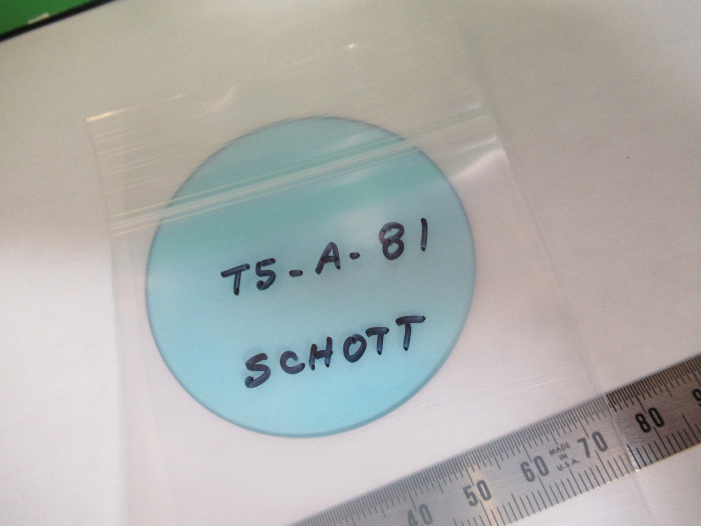 OPTICAL MICROSCOPE FILTER CLEAR BLUE SCHOTT OPTICS AS PICTURED T5-A-81