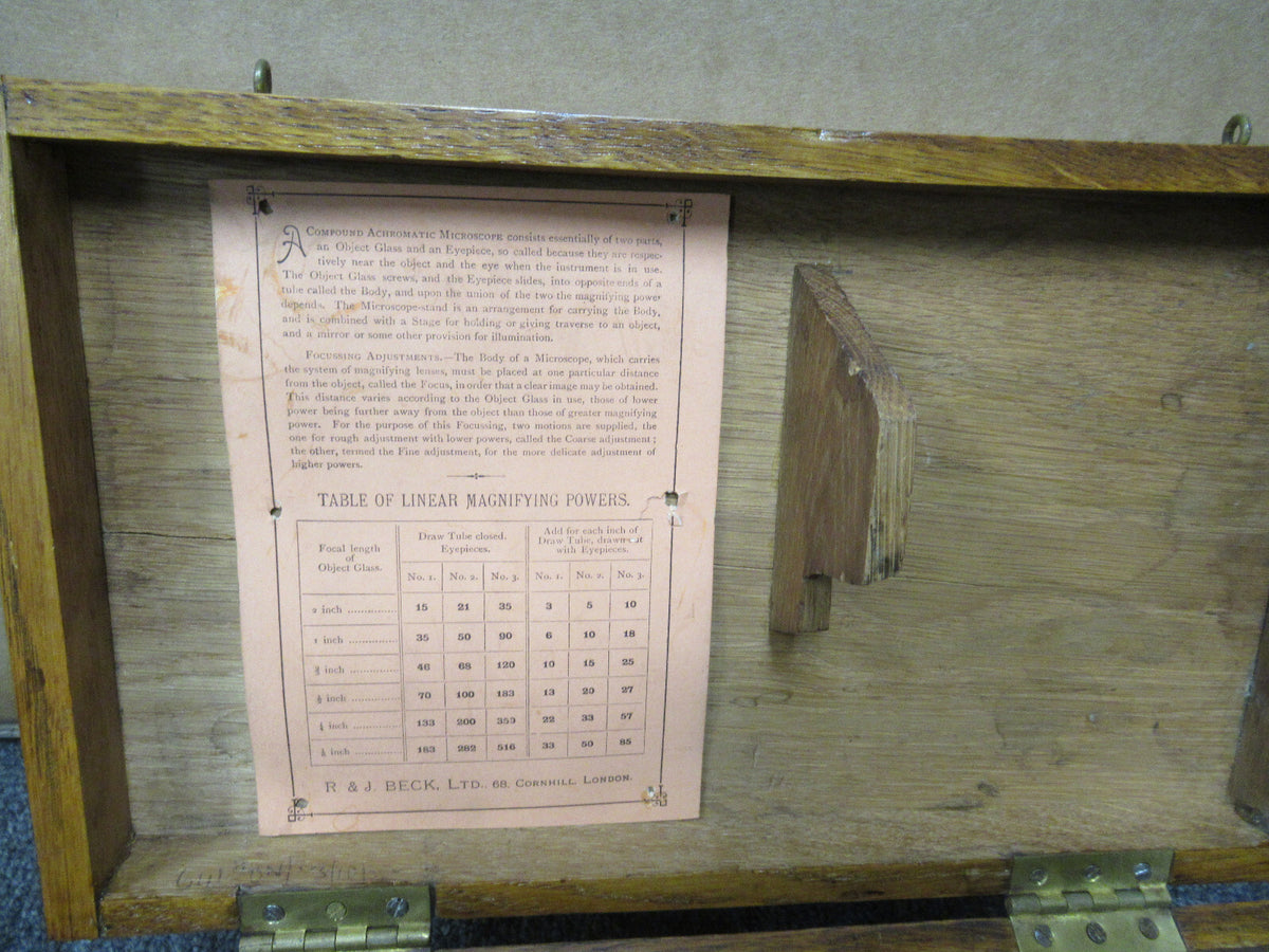 ANTIQUE EMPTY WOOD CASE BECK MICROSCOPE PART AS PICTURED &LOB
