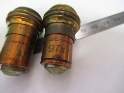 LOT OBJECTIVES BAUSCH LOMB ANTIQUE BRASS MICROSCOPE PART AS PICTURED W1-B-14