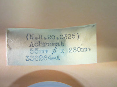 OPTICAL LARGE LENS ACHROMAT 55 mm DIA FL  230 mm LASER OPTICS BIN#9-08