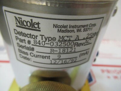 NICOLET CRYOGENIC SENSOR INFRARED DETECTOR MCTA .25MM DEWAR AS PICTURED &15-A-03