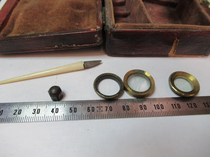 ANTIQUE BRASS RARE TYPE CARY GOULD MICROSCOPE with ACCESSORIES AS PIC T6-A-49