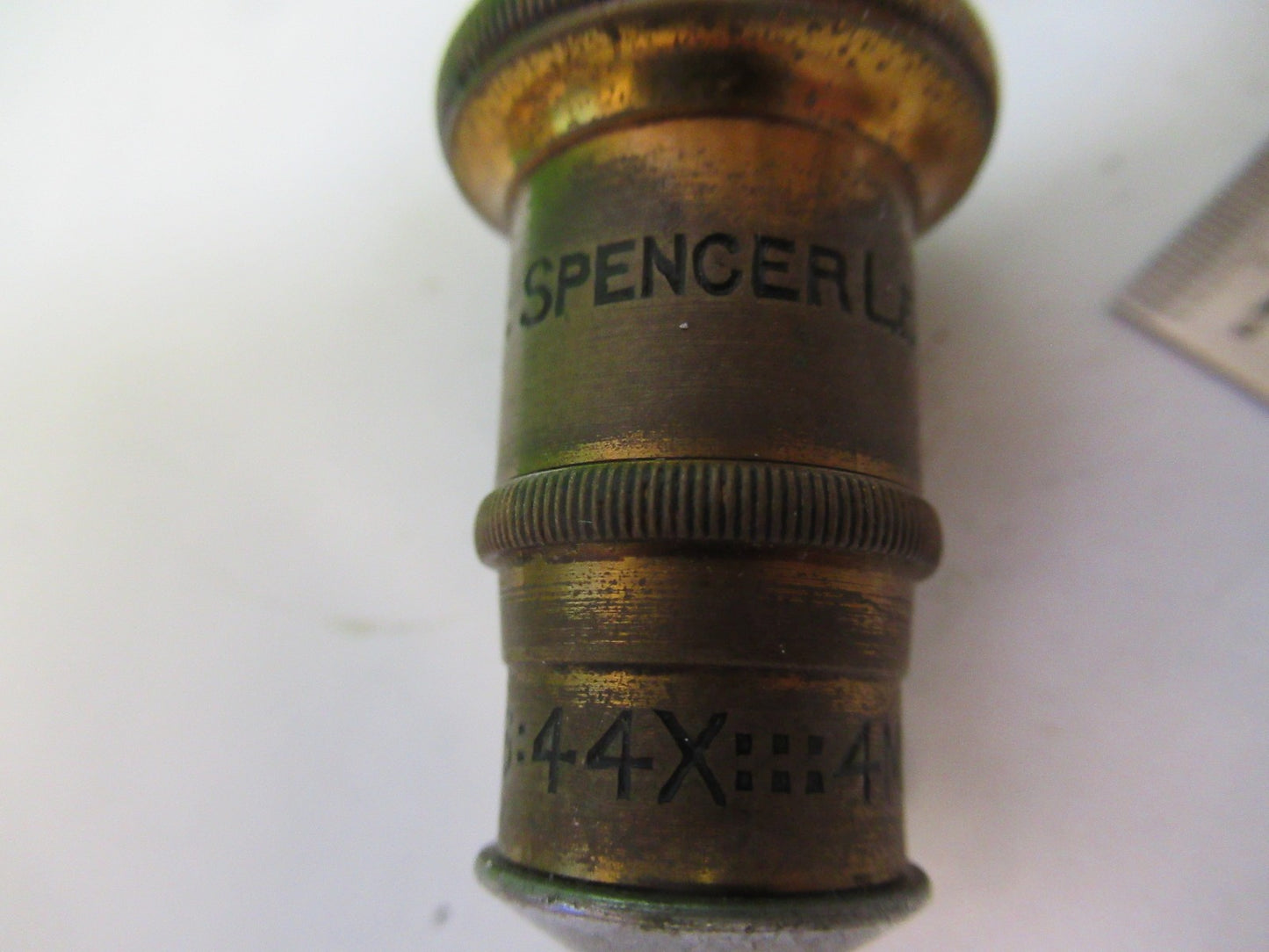 ANTIQUE BRASS SPENCER LENS 44X OBJECTIVE MICROSCOPE PART AS PICTURED V1-A-24