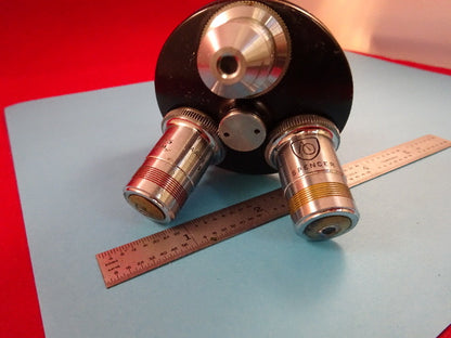 SPENCER TURRET NOSEPIECE WITH THREE OBJECTIVES MICROSCOPE PART AS IS #19-A-34
