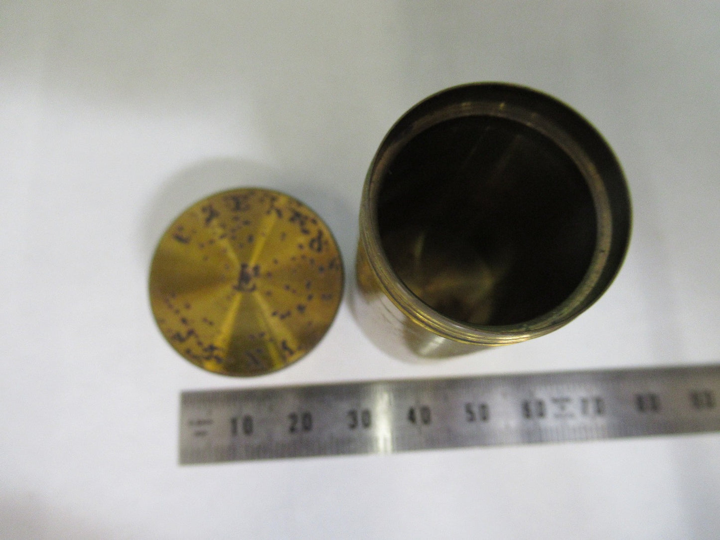 ANTIQUE BRASS EMPTY CARL ZEISS "E" OBJECTIVE CANISTER MICROSCOPE PART T3-B-14