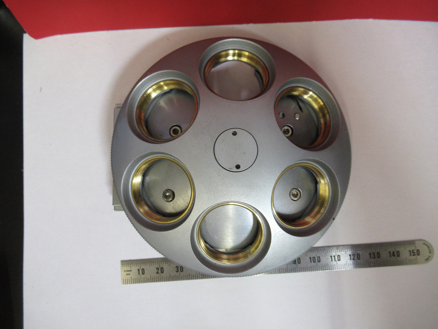REICHERT AUSTRIA SEXTUPLE EMPTY NOSEPIECE MICROSCOPE PART AS PICTURED Y5-A-23