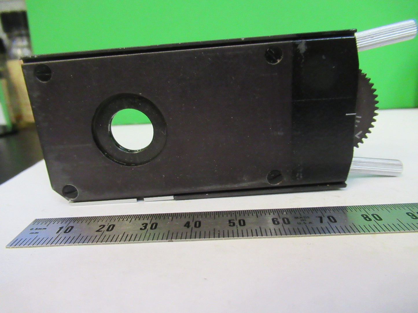 AUS JENA GERMANY SLIDE IRIS DIAPHRAGM OPTICS MICROSCOPE PART AS PICTURED T2-A-05