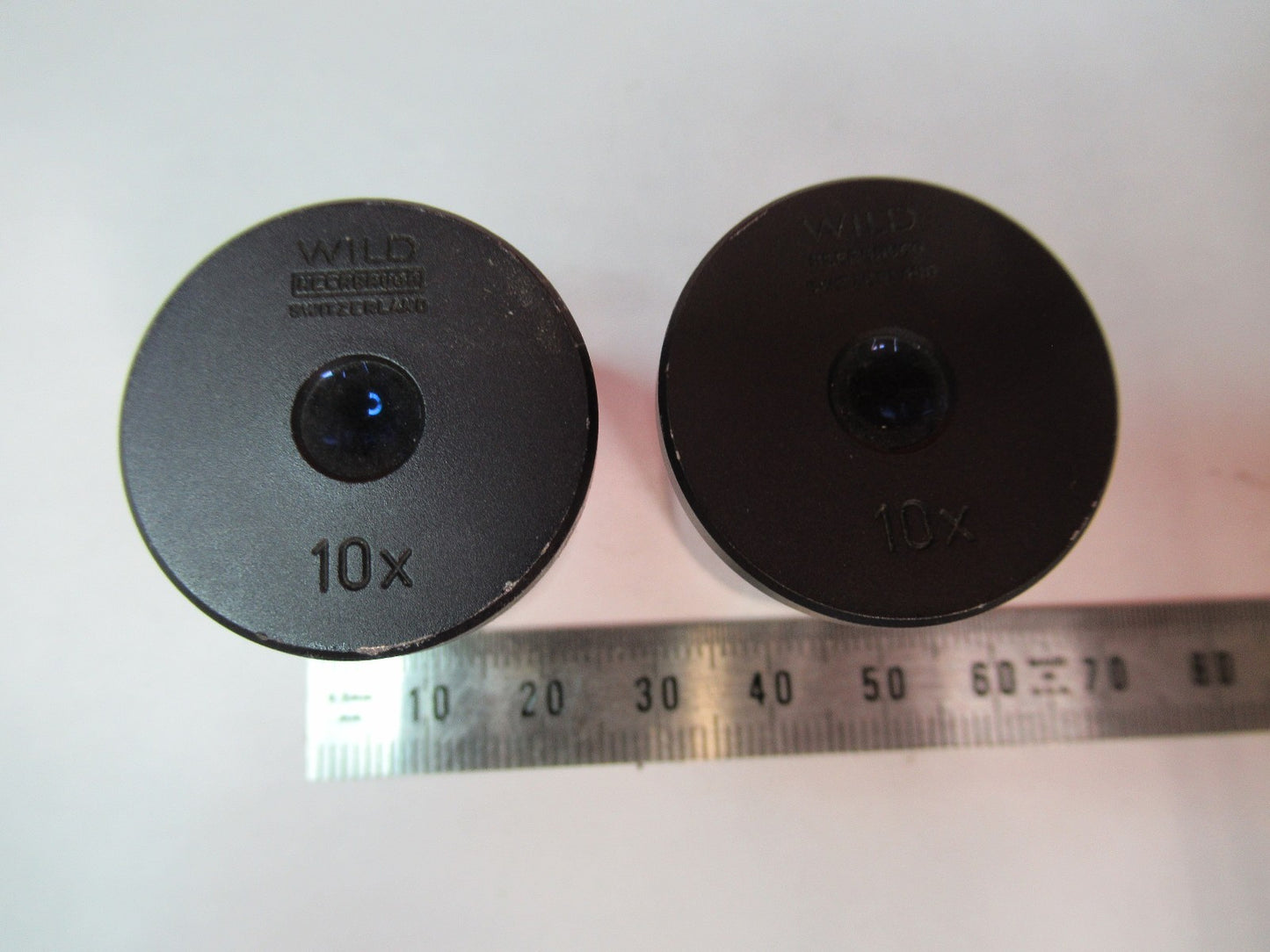 WILD HEERBRUGG SWISS 10X EYEPIECE PAIR MICROSCOPE PART AS PICTURED T7-A-63