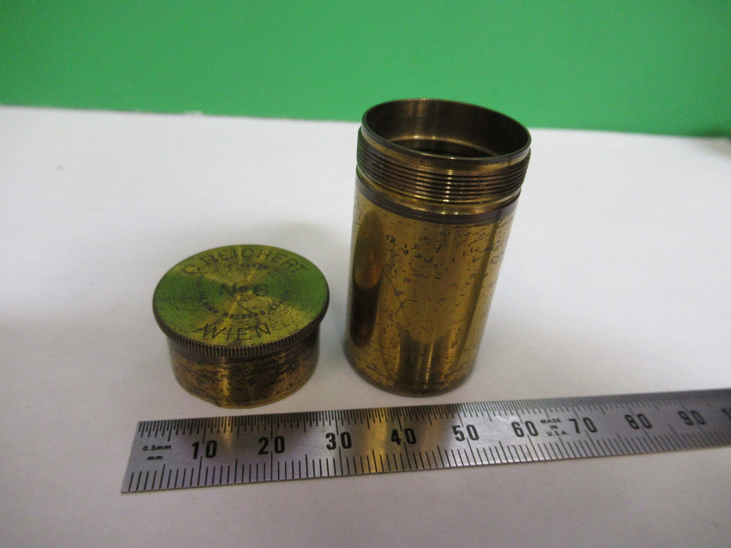 ANTIQUE BRASS EMPTY REICHERT AUSTRIA OBJECTIVE CANISTER MICROSCOPE PART T6-A-15