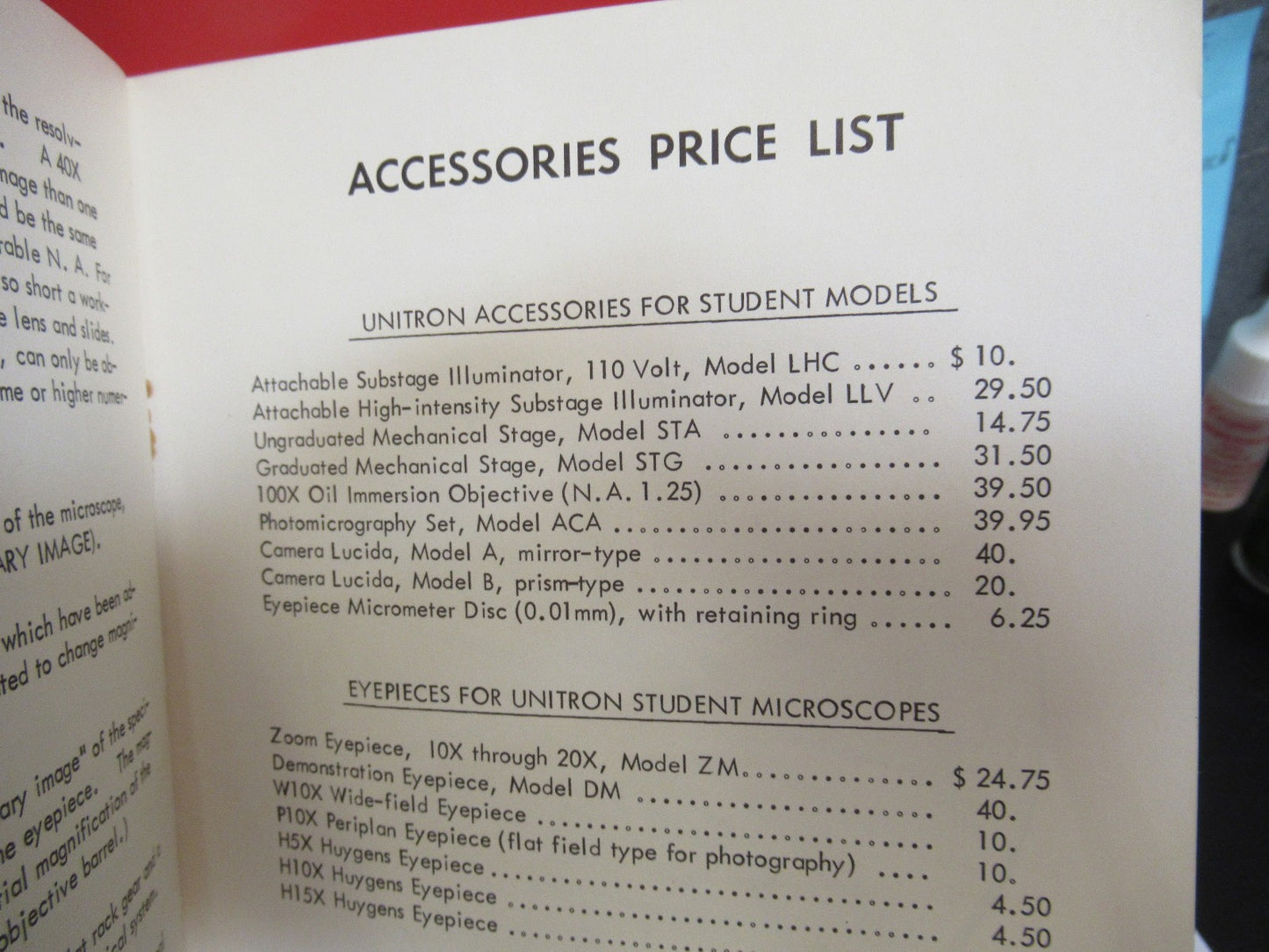 ANTIQUE UNITRON BOOKLET INSTRUCTIONS 1962 MICROSCOPE PART AS PICTURED  V7-A-14