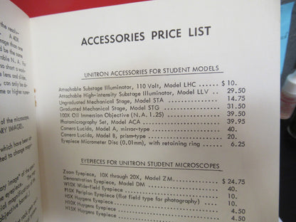 ANTIQUE UNITRON BOOKLET INSTRUCTIONS 1962 MICROSCOPE PART AS PICTURED  V7-A-14