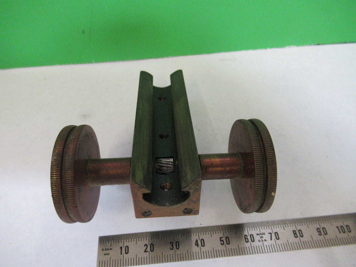 ANTIQUE BAUSCH LOMB MACRO STAGE KNOBS BRASS MICROSCOPE PART AS PICTURED S7-A-01